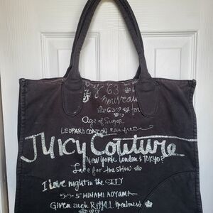 Vintage Y2K Juicy Couture Rhinestone Graffiti Black Canvas Tote Bag 15x14